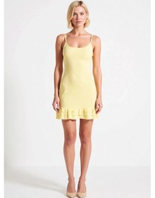 Resim Benerly Kadın Kolsuz Bodycon Örme Midi Plaj Elbisesi Fırfır Detaylı Balık Sarı 