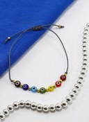 Resim biuti Çakra El Yapımı Cam Renkli Nazar Boncuklu Ayarlanabilir Asansörlü Bileklik, Hediyelik Bileklik 