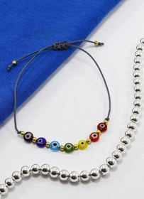 Resim biuti Çakra El Yapımı Cam Renkli Nazar Boncuklu Ayarlanabilir Asansörlü Bileklik, Hediyelik Bileklik 