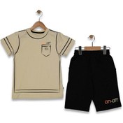 Resim On-off Baskılı Şortlu Erkek Takım Bej 