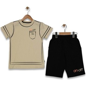 Resim On-off Baskılı Şortlu Erkek Takım Bej 