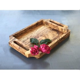 Resim Zethome Zeytin Ağacı Ahşap Kulplu Çay Tepsisi Küçük 