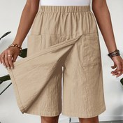 Resim Kadınların Yazlık Rahat Elastik Bel Geniş Bacaklı Şortları - Çift Cebi Olan Nefes Alabilen Düz Renk, Rahat Kıyafetler İçin Hafif, Rahat Fit Şortlar | Geniş Bacaklı Moda | Hafif Kumaş 