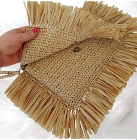 Resim Boho Püsküllü Rafya Çanta El Yapımı Yazlık Hasır Kadın Clutch 