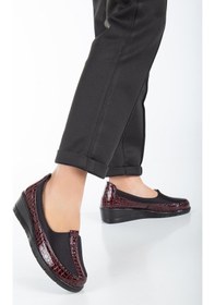 Resim Dilimler Ayakkabı Hakiki Deri Rugan Ve Dalgıç Malzeme Bordo Büyük Numara Kadın Ayakkabısı Günlük-2573-bordo Bordo 