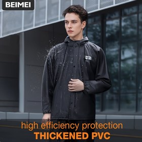 Resim Erkekler için BM Yağmurluk ve Pantolon Takımı, Üst ve Alt Ayrılmış Ağır Yetişkin Motosiklet Yağmurluğu Siyah, Sürüşe Uygun, Dış Mekan İşleri, Açık Hava Yürüyüşü 