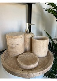 Resim Traverten 5'li Banyo Seti Bej 