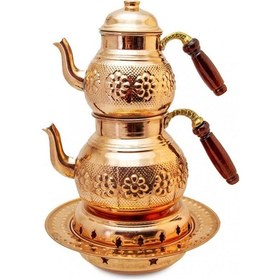 Resim Bakır El İşlemeli Isıtıcılı Çaydanlık Sarı 