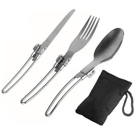 Resim 3 Adet Katlanır Bıçak Çatal Kaşık Seti Katlanabilir Çatal Bıçak Kaşık Seti Paslanmaz Çelik Kamp Çatal Bıçak Kaşık Seti Gümüş 