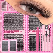 Resim 800/720/200 adet Kirpik Kümesi Kirpik Uzatma Kiti, 2'si 1 Arada Kirpik Bağlama, Cımbız, Kirpik Fırçası, 30D+40D+60D+80D+9-16mm Karışık Kirpik Kümesi Başlangıç Seviyesi DIY 3D Etki Günlük Kullanım ve Parti ve Cadılar Bayramı ve Noel için 