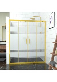Resim Tekno Duş Gold Castor 6mm Kumlamalı Cam 2 Sabit 2 Sürgü İki Duvar Arası Duşakabin Yarı Beyaz 