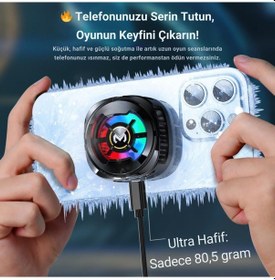 Resim Coofbe 6000 Rpm Turbo Fan Işıklı Magsafe İle Uyumlu Telefon Soğutucu Radyatör Tüm Telefonlara Uyumlu 