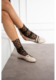 Resim Shoetek Lord Kadın Babet Çift Bantlı Tokalı Bej Deri Bej Cilt 