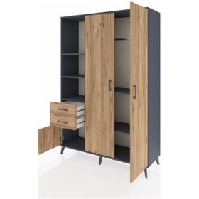 Resim Hyperion Dolap 5 Raflı 2 Çekmeceli Tek Askılı 132x44x195 Antrasit-çam/çam Atlas Çam/atlas Çam - Antrasıt 