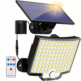 Resim LiHangStar 106LED Güneş Duvar Işıkları Hareket Sensörü ve Uzaktan Kumanda ile, Verandalar, Yollar, Garajlar ve Ticari Sokak Aydınlatması için IP44 Su Geçirmez Dış Mekan Güneş Sel Işıklar, Güneş Enerjili Dış Mekan Işıkları, LiHangStar 
