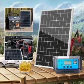 Resim 1 adet Polikristal Silikon Güneş Paneli Kiti, 60A/80A/100A Kontrolör ile, Taşınabilir Güç Kaynağı için Çıkış 12V-18V-24V DC Arayüzü, Kamp, Yürüyüş, Araba, Tekne, Cep Telefonları, Sokak Lambaları, Evcil Hayvan Yatakları vb. 