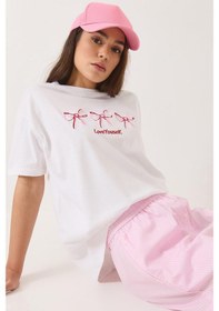 Resim Shade Kadın Bisiklet Yaka Kısa Kollu Nakışlı T-shirt 60602023 - Beyaz 