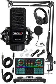 Resim Midex MX-2020 Effective Set Efektli Ses Kartı Mikrofon Kulaklık Stand Kayıt Canlı Yayın Seti (PC ve Telefon) 