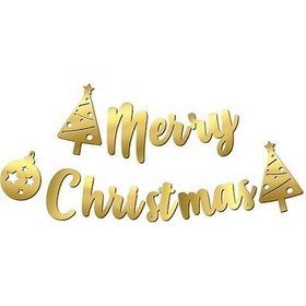 Resim Merry Christmas Kaligrafi Banner Gold 