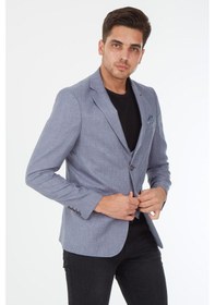 Resim Sposo 5139 Ekose Yelekli Dar Kalıp Gri Erkek Blazer Ceket Gri 