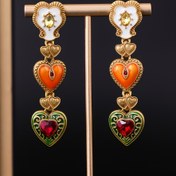 Resim 1 Çift Vintage Tarzı Renkli Kalp Kabartmalı Emaye Damlama Işık Lüks Rhinestone Zarif Orta Yüzyıl Modern Kadınlar Küpe, Günlük Parti Banket Elbise Eşleştirme için Uygun, İyi Hediye Seçimi 
