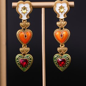 Resim 1 Çift Vintage Tarzı Renkli Kalp Kabartmalı Emaye Damlama Işık Lüks Rhinestone Zarif Orta Yüzyıl Modern Kadınlar Küpe, Günlük Parti Banket Elbise Eşleştirme için Uygun, İyi Hediye Seçimi 