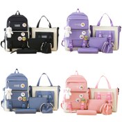 Resim 5 adet Okul Çantası Seti, Peluş Ayı ve Rozetli Sevimli Sırt Çantası, Bozuk Para Cüzdanı, Kalem Kutusu, El Çantası Saklama Torbası Crossbody Çanta 