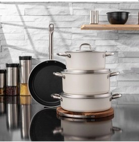 Resim Jumbo Swiss Crystal Krem 7 Parça Tencere Seti Krem 