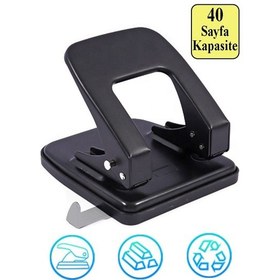 Resim Orta Boy Delgeç 40 Yaprak Kapasiteli 1 Adet Norex Uh104 Delgec Metal Perfaratör Kağıt Delici Büro Ofis Okul Siyah 