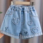 Resim Kızlar İçin Yazlık Sevimli Kalpli Kot Şortlar, Rahat Kıvrımlı Etekli Jean Hotpants Elastik Bel Bandı, Rahat Viskon Karışımı, Makinede Yıkanabilir - Genç Kızlar İçin Gevşek Kesim Geniş Şortlar, Hafta Sonu Günlük Kullanım İçin Oynak Hafta Sonu Kıyafeti | Trendy Kot Şortlar | Yumuşak Dokulu Kot, Jean Şortlar 