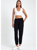 Resim Kadın Siyah Pamuklu Kalın Paçası Lastikli Yüksek Bel Rahat Jogger Eşofman Altı Cmrb95 Siyah 