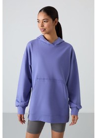 Resim Tommy Life Eflatun Balon Kol Yazı Nakışlı Kadın Oversize Tunik Sweatshirt - 97163 Eflatun 