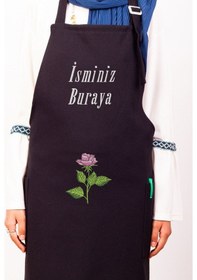 Resim Mutfak Önlüğü Kişiye Ve İsme Özel Nakışlı Mutfak Önlüğü Gül01 Farklı Renkler Siyah 