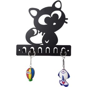 Resim Dekoratif Metal siyah Anahtar Askılığı Kedi Figürlü Askılık Duvar Kapı Askılık Siyah 