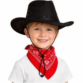 Resim TTT Çocuk Kovboy Şapka Siyah & Kırmızı Bandana Seti 