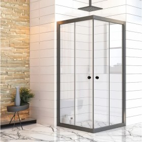 Resim Durul Duşakabin Kare Siyah Profil Şeffaf Cam 