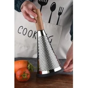 Resim Ahşap Saplı Modern Paslanmaz Çelik Koni Rende 28 x 12 cm 