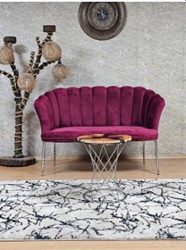 Resim Zafir İkili Krom Kaplama Tel Ayak Papatya Çay Seti Koltuk Berjer , Balkon, Salon, Ofis, Cafe Koltuk Takımı Bordo 