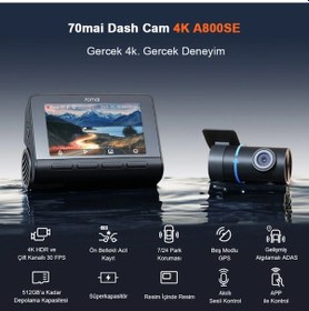 Resim 70mai Araç Kamerası A800se Ön Kamera + Rc22 Arka Kamera Set 4k Ultra Hd 