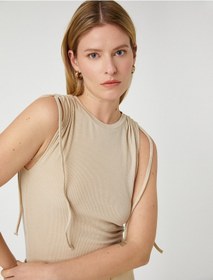 Resim Koton Crop Tişört Kolsuz Omzu Büzgü Detaylı Bej 3sak10023ek Ekru 