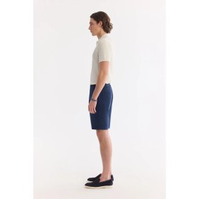 Resim AVVA Erkek Lacivert Beli Lastikli %100 Keten Relaxed Fit Şort B003732 