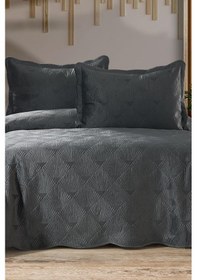 Resim Arzen Nakışlı Kadife Çift Kişilik Yatak Örtüsü 250x260 Antrasit Antrasit 