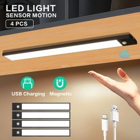 Resim 4'lü LED Dolap Altı Işıkları Hareket Sensörlü & USB Şarj Edilebilir - Kablosuz Manyetik Duvara Monte Gece Lambası, Ayarlanabilir Parlaklık, Batarya, Mutfak, Banyo, Dolap Aydınlatması, Modern Aydınlatma, USB Şarj Edilebilir 
