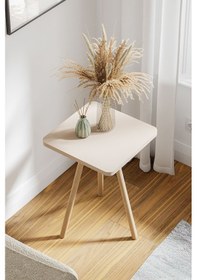 Resim İntergo Kare Tasarımlı Ahşap Ayaklı Tekli Zigon Sehpa Krem 