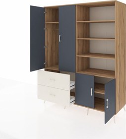 Resim Kronos Gardrop 7 Raflı 2 Çekmeceli Tek Askılı 176x59x221 Çam-antrasit/aytaşı Antrasit/aytaşı 