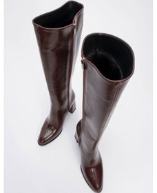 Resim Luvi Shoes Decer Bordo Cilt Kadın Topuklu Çizme Bordo 