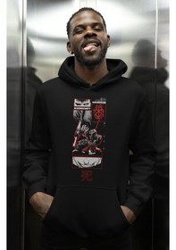 Resim Sevbano Tasarım Berserk Guts Baskılı Unisex Oversize Anime Karakter Hoodi Siyah 