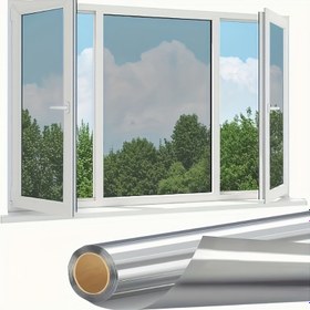 Resim Ev kullanımı için uygun kalınlaştırılmış tek yönlü pencere filmleri, güneş koruma ve izolasyon bariyeri, yansıtıcı ayna film elektrostatik emişli cam kapı ve pencere örtüsü siyah gümüş, 89.99 cm x 298.7 cm 