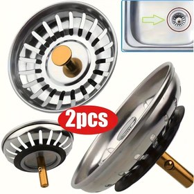 Resim 2 Adet Mutfak ve Banyo Lavaboları için Saç Tutuculu Metal Filtre & Drenaj Tıkacı - Sıçratma Önleyici Döner Tasarım, Kolay Kurulumlu Tıkanıklık Önleme ve Boru Koruma, Banyo Drenaj Koruyucu | Şık Metalik Bitiş | Metal Yapı, Saç Yakalayan 