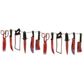 Resim Sones 12 Adet Cadılar Bayramı Taklit Kan Bıçağı Kolye Dekoratif Bayrak Perili Ev Kapı Perdesi 3+ 